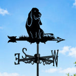 Basset Hound metal weather vane with directional arrows and mounting rod, outdoor roof and garden decoration
