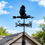Basset Hound metal weather vane with directional arrows and mounting rod, outdoor roof and garden decoration