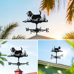 Basset Hound metal weather vane with directional arrows and mounting rod, outdoor roof and garden decoration