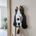 Wooden Basset Hound dog wall hook key and leash holder for home entryway organizer