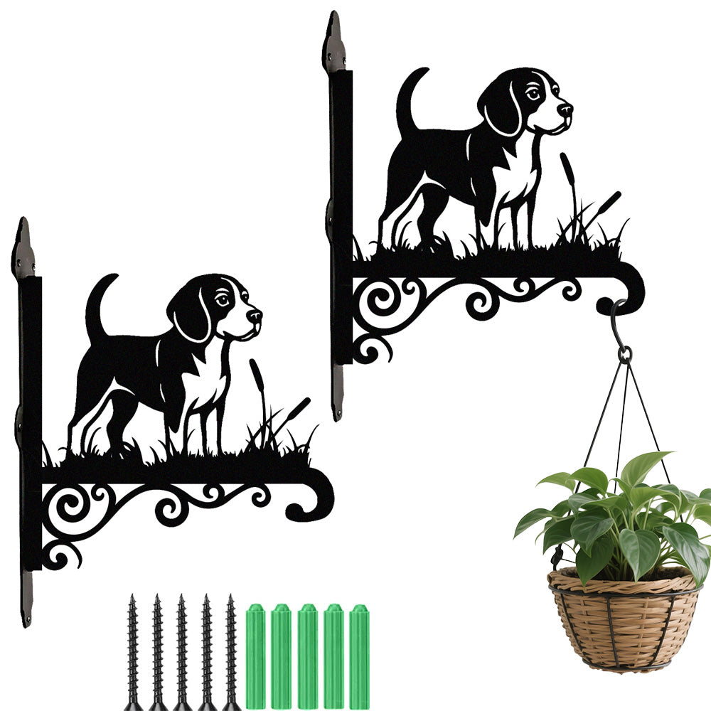 Beagle metal hanging basket bracket mounted on outdoor wall for plant decoration