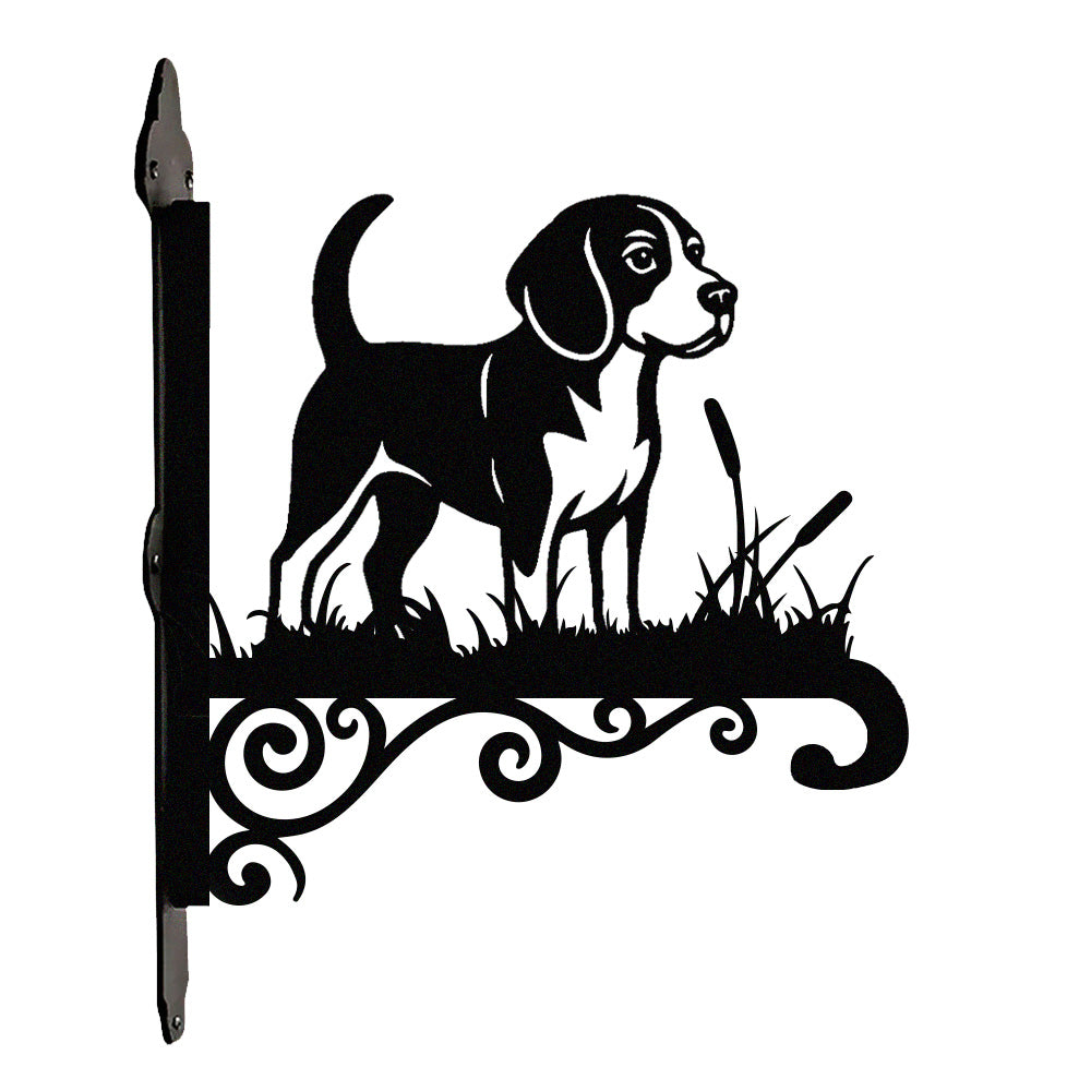 Beagle metal hanging basket bracket mounted on outdoor wall for plant decoration