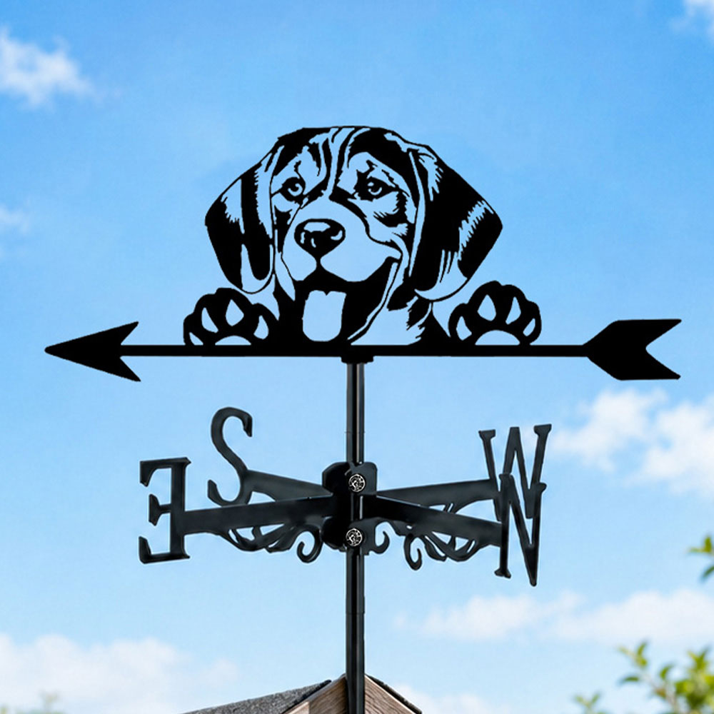 Beagle metal weather vane with directional arrows and mounting rod, outdoor roof and garden decoration