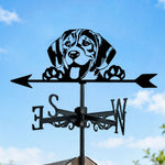 Beagle metal weather vane with directional arrows and mounting rod, outdoor roof and garden decoration