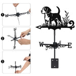 Beagle metal weather vane with directional arrows and mounting rod, outdoor roof and garden decoration