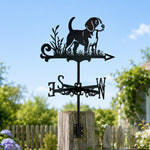 Beagle metal weather vane with directional arrows and mounting rod, outdoor roof and garden decoration