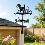 Beagle metal weather vane with directional arrows and mounting rod, outdoor roof and garden decoration