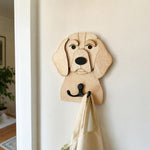 Wooden Beagle dog wall hook key and leash holder for home entryway organizer