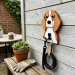 Wooden Beagle dog wall hook key and leash holder for home entryway organizer