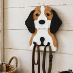 Wooden Beagle dog wall hook key and leash holder for home entryway organizer