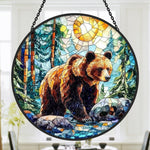 Bear in forest stained glass suncatcher window hanging, suitable for home and garden decoration