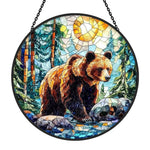 Bear in forest stained glass suncatcher window hanging, suitable for home and garden decoration