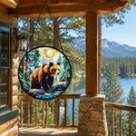 Bear in forest stained glass suncatcher window hanging, suitable for home and garden decoration