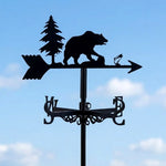 Bear metal weather vane with directional arrows and mounting rod, outdoor roof and garden decoration