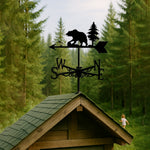 Bear metal weather vane with directional arrows and mounting rod, outdoor roof and garden decoration