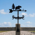 Bear metal weather vane with directional arrows and mounting rod, outdoor roof and garden decoration