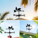 Bear metal weather vane with directional arrows and mounting rod, outdoor roof and garden decoration