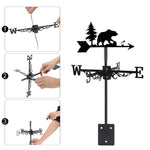 Bear metal weather vane with directional arrows and mounting rod, outdoor roof and garden decoration