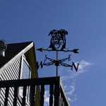 Beauceron dog metal weather vane with directional arrows and mounting rod, outdoor roof and garden decoration