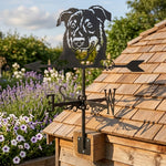 Beauceron dog metal weather vane with directional arrows and mounting rod, outdoor roof and garden decoration