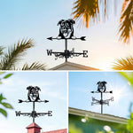 Beauceron dog metal weather vane with directional arrows and mounting rod, outdoor roof and garden decoration