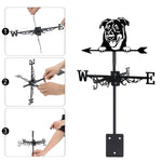 Beauceron dog metal weather vane with directional arrows and mounting rod, outdoor roof and garden decoration