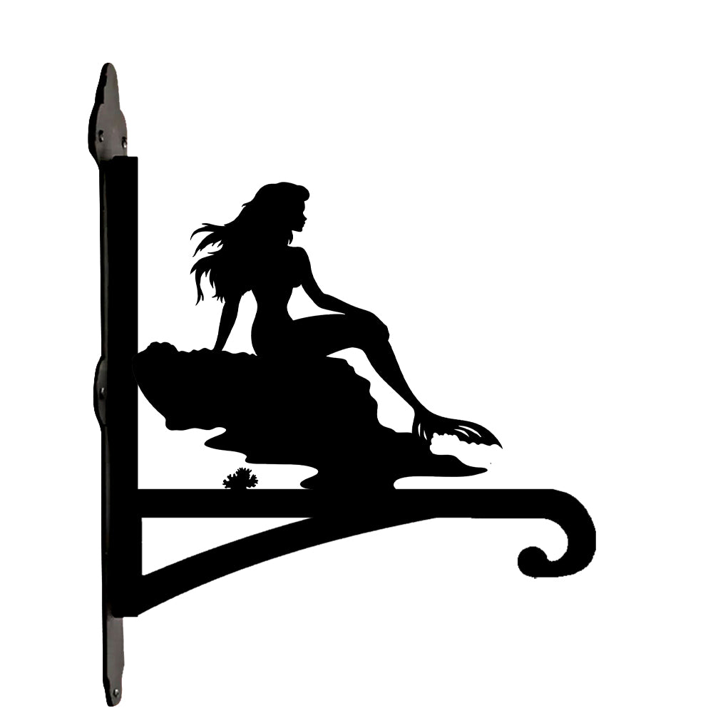 Beautiful mermaid metal hanging basket bracket mounted on outdoor wall for plant decoration