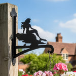 Beautiful mermaid metal hanging basket bracket mounted on outdoor wall for plant decoration