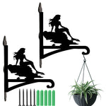Beautiful mermaid metal hanging basket bracket mounted on outdoor wall for plant decoration