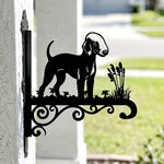 Bedlington terrier metal hanging basket bracket mounted on outdoor wall for plant decoration