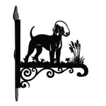 Bedlington terrier metal hanging basket bracket mounted on outdoor wall for plant decoration