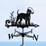 Bedlington terrier metal weather vane with directional arrows and mounting rod, outdoor roof and garden decoration