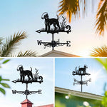 Bedlington terrier metal weather vane with directional arrows and mounting rod, outdoor roof and garden decoration