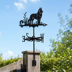 Belgian Groenendael metal weather vane with directional arrows and mounting rod, outdoor roof and garden decoration