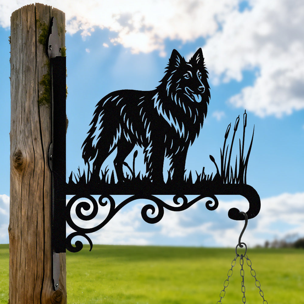 Belgian tervuren metal hanging basket bracket mounted on outdoor wall for plant decoration