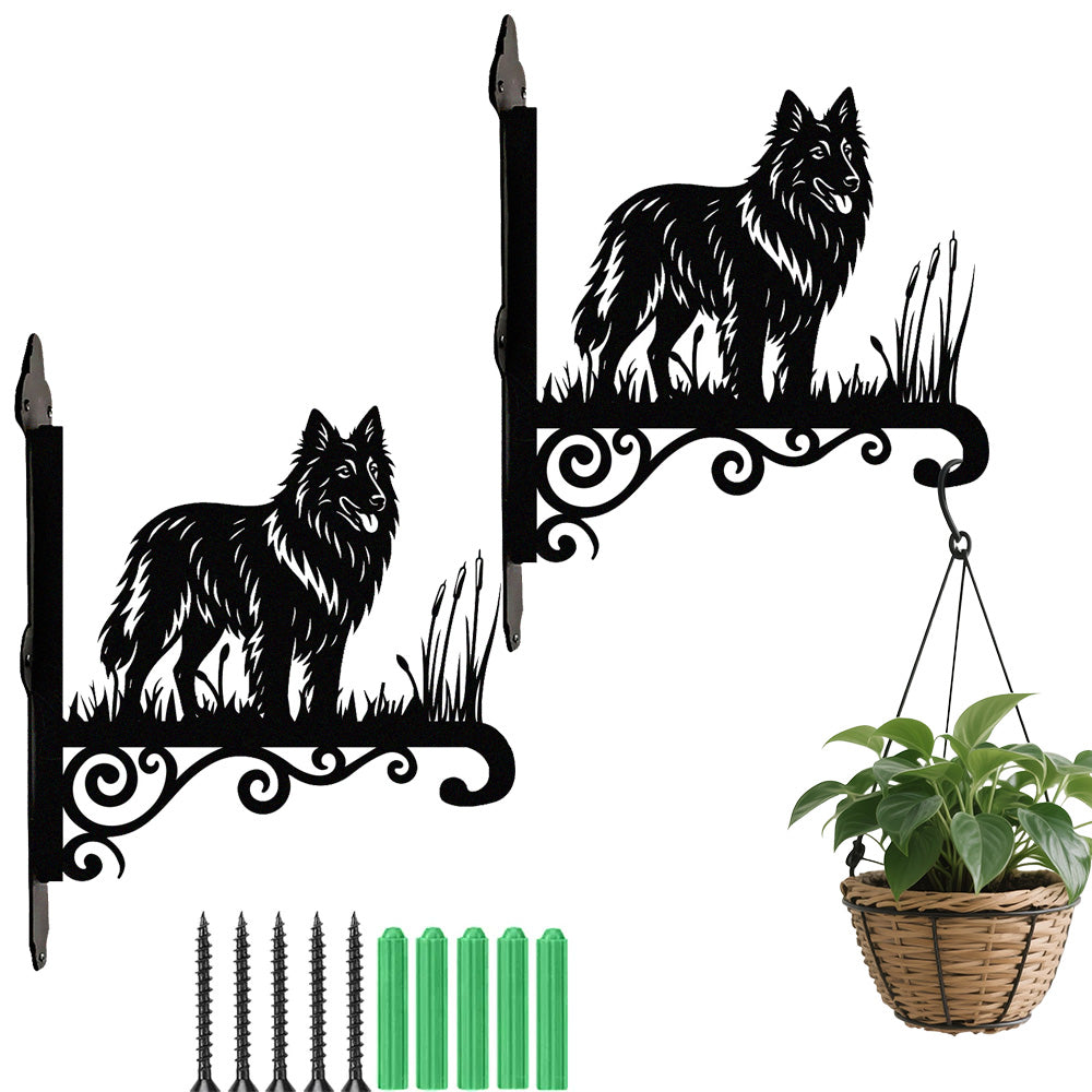 Belgian tervuren metal hanging basket bracket mounted on outdoor wall for plant decoration