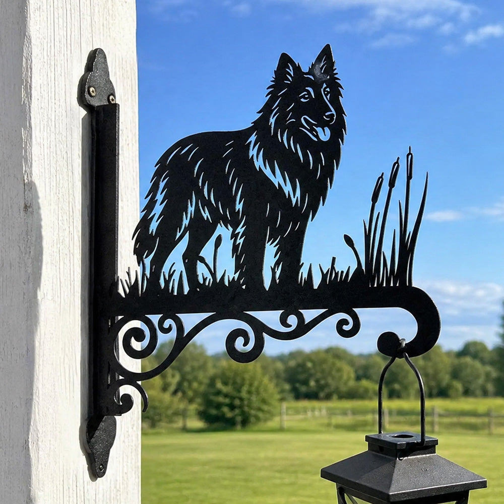 Belgian tervuren metal hanging basket bracket mounted on outdoor wall for plant decoration