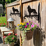 Belgian tervuren metal hanging basket bracket mounted on outdoor wall for plant decoration
