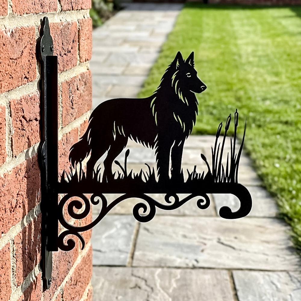 Belgian tervuren metal hanging basket bracket mounted on outdoor wall for plant decoration