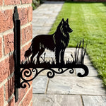 Belgian tervuren metal hanging basket bracket mounted on outdoor wall for plant decoration