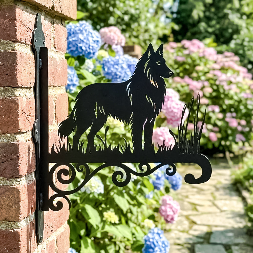 Belgian tervuren metal hanging basket bracket mounted on outdoor wall for plant decoration