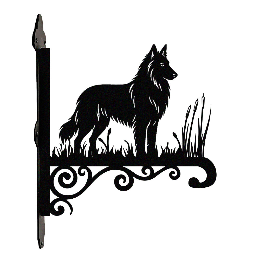 Belgian tervuren metal hanging basket bracket mounted on outdoor wall for plant decoration