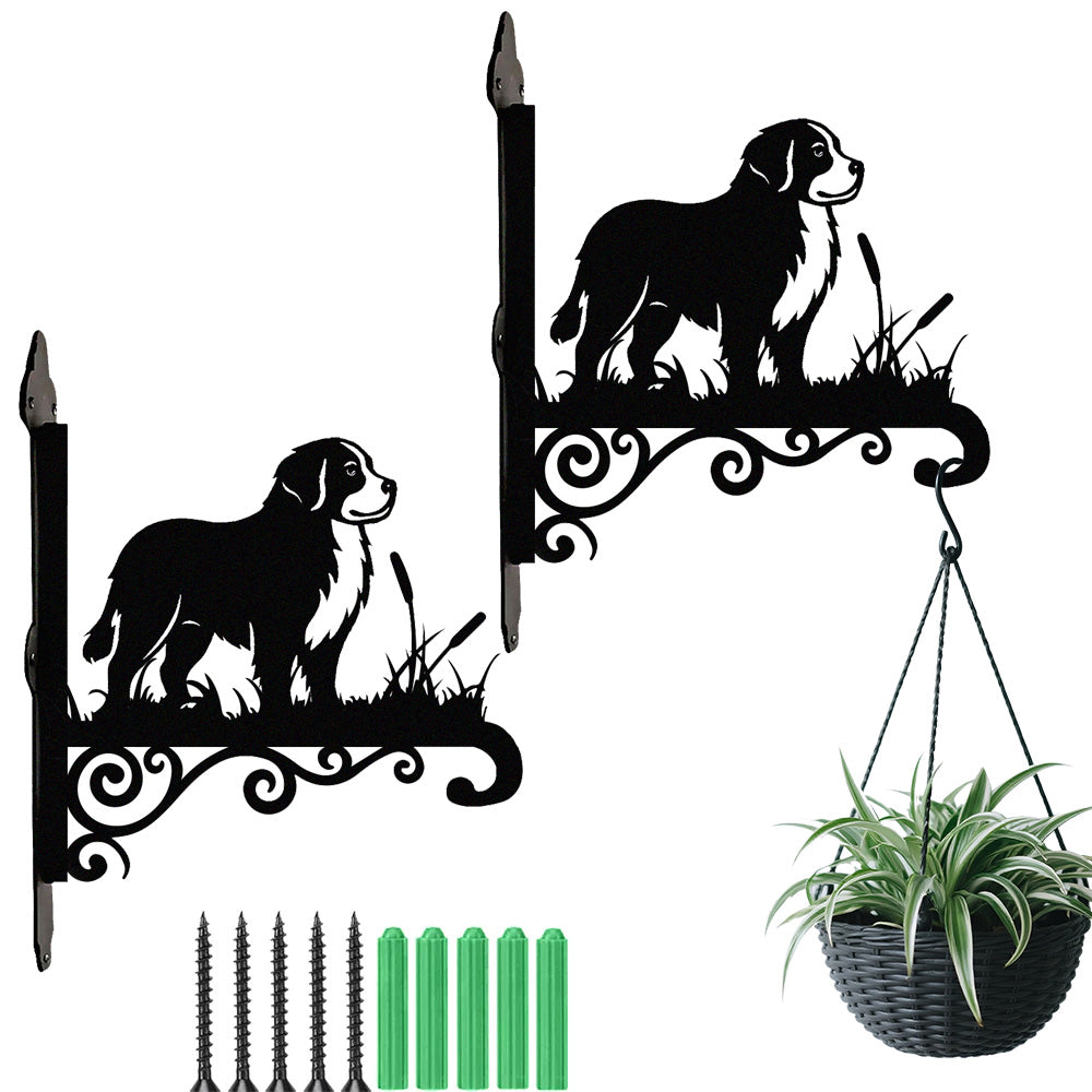 Bernese mountain dog metal hanging basket bracket mounted on outdoor wall for plant decoration