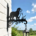 Bernese mountain dog metal hanging basket bracket mounted on outdoor wall for plant decoration