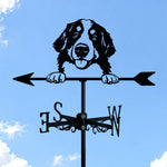 Bernese Mountain Dog metal weather vane with directional arrows and mounting rod, outdoor roof and garden decoration