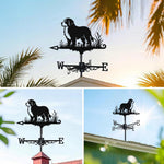 Bernese Mountain Dog metal weather vane with directional arrows and mounting rod, outdoor roof and garden decoration