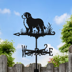 Bernese Mountain Dog metal weather vane with directional arrows and mounting rod, outdoor roof and garden decoration
