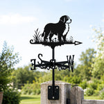 Bernese Mountain Dog metal weather vane with directional arrows and mounting rod, outdoor roof and garden decoration