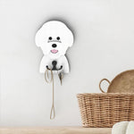 Bichon Friese wooden dog wall hook key and leash holder for home entryway organizer