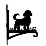 Bichon frise metal hanging basket bracket mounted on outdoor wall for plant decoration
